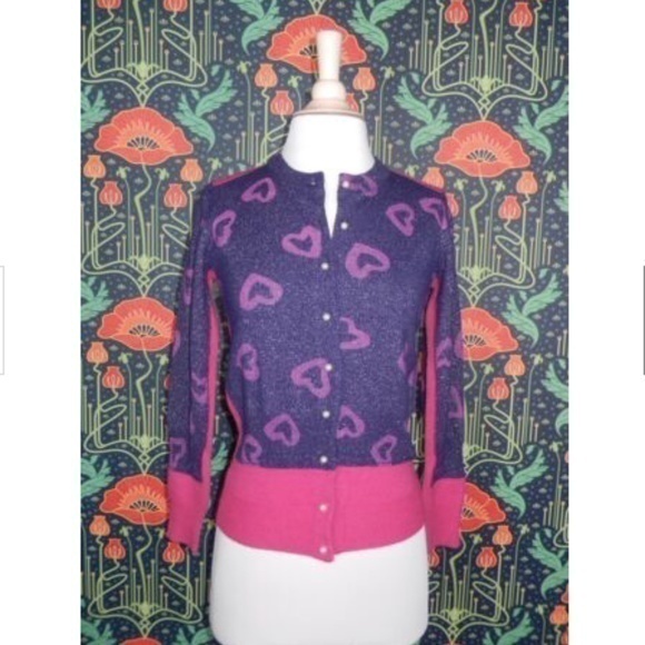 Marc By Marc Jacobs Purple Pink Heart Glitter Cardigan Sweater - Picture 1 of 6